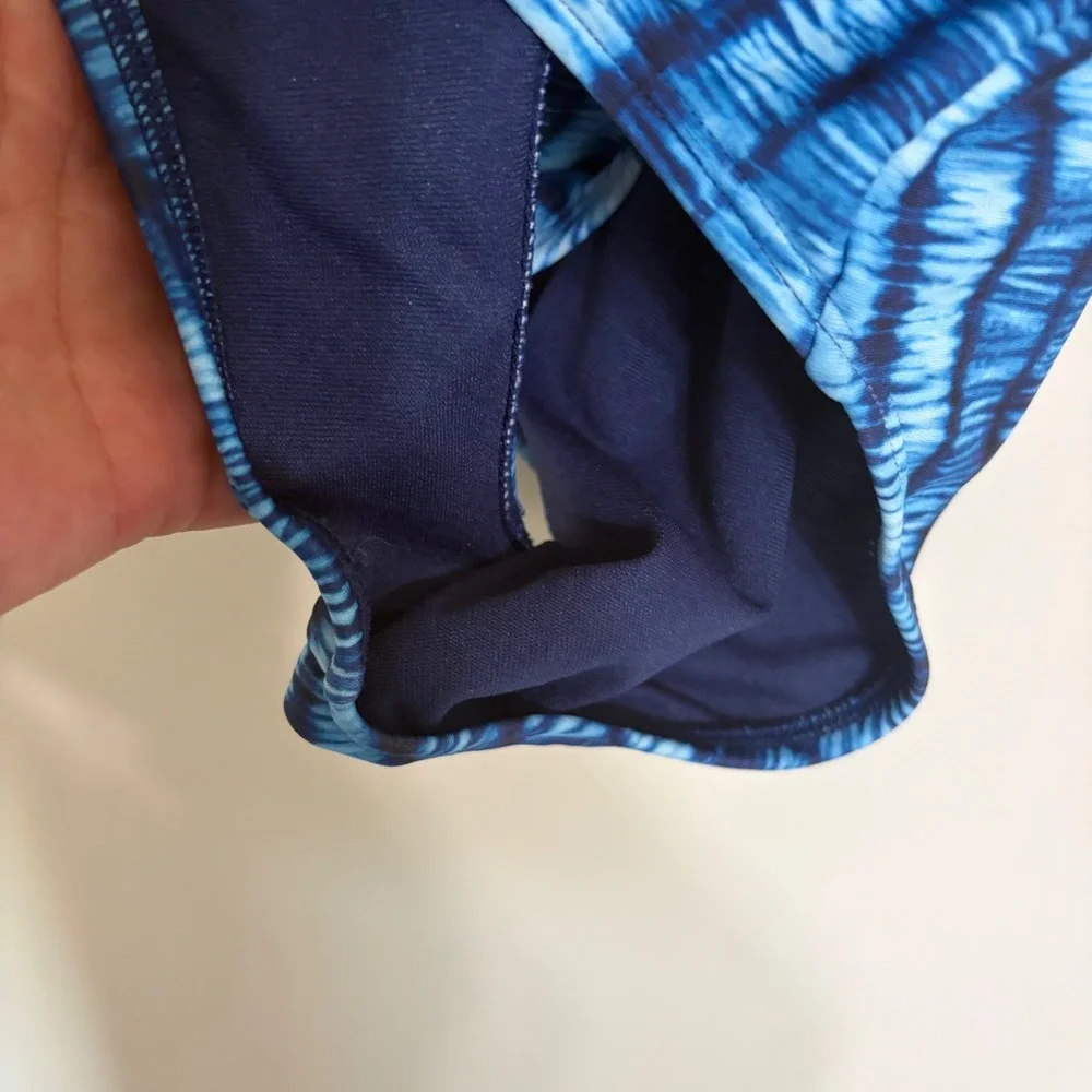 Athleta Girl Festival Tie Dye One‎ Piece Swimsuit Blue Navy XXL 16 Cutout Back
